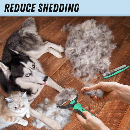Docrok Pet Grooming Brush and Metal Comb Combo for Dogs & Cats, Green