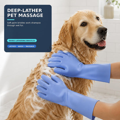 Silicone Dishwashing Gloves with Scrubber Bristles, Food-Grade Cleaning Mitts for Kitchen Dishes, Pet Grooming & Car Wash