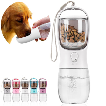 Dog Water Bottle with Food Container, Portable Leak Proof Pet Water Dispenser for Walking Hiking Travel, Puppy Essentials Accessories for Small Large Dogs, Dog Gifts (10oz/15oz/19oz)