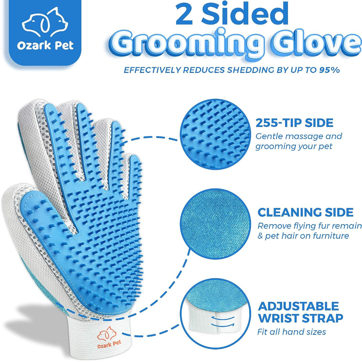 Dog Deshedding Brush & Grooming Glove Kit, Double-Sided 22 87 Teeth Undercoat Rake & Dematting Comb for Dog Cat Grooming Tools for Loose Fur, Short to Long Hair Reduces Shedding, Blue Small