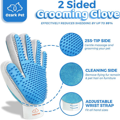 Dog Deshedding Brush & Grooming Glove Kit, Double-Sided 22 87 Teeth Undercoat Rake & Dematting Comb for Dog Cat Grooming Tools for Loose Fur, Short to Long Hair Reduces Shedding, Blue Small