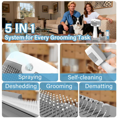 Pet Steam Brush for Dogs,Self-Cleaning,3 Swap-in Heads,Spray Hair Remover
