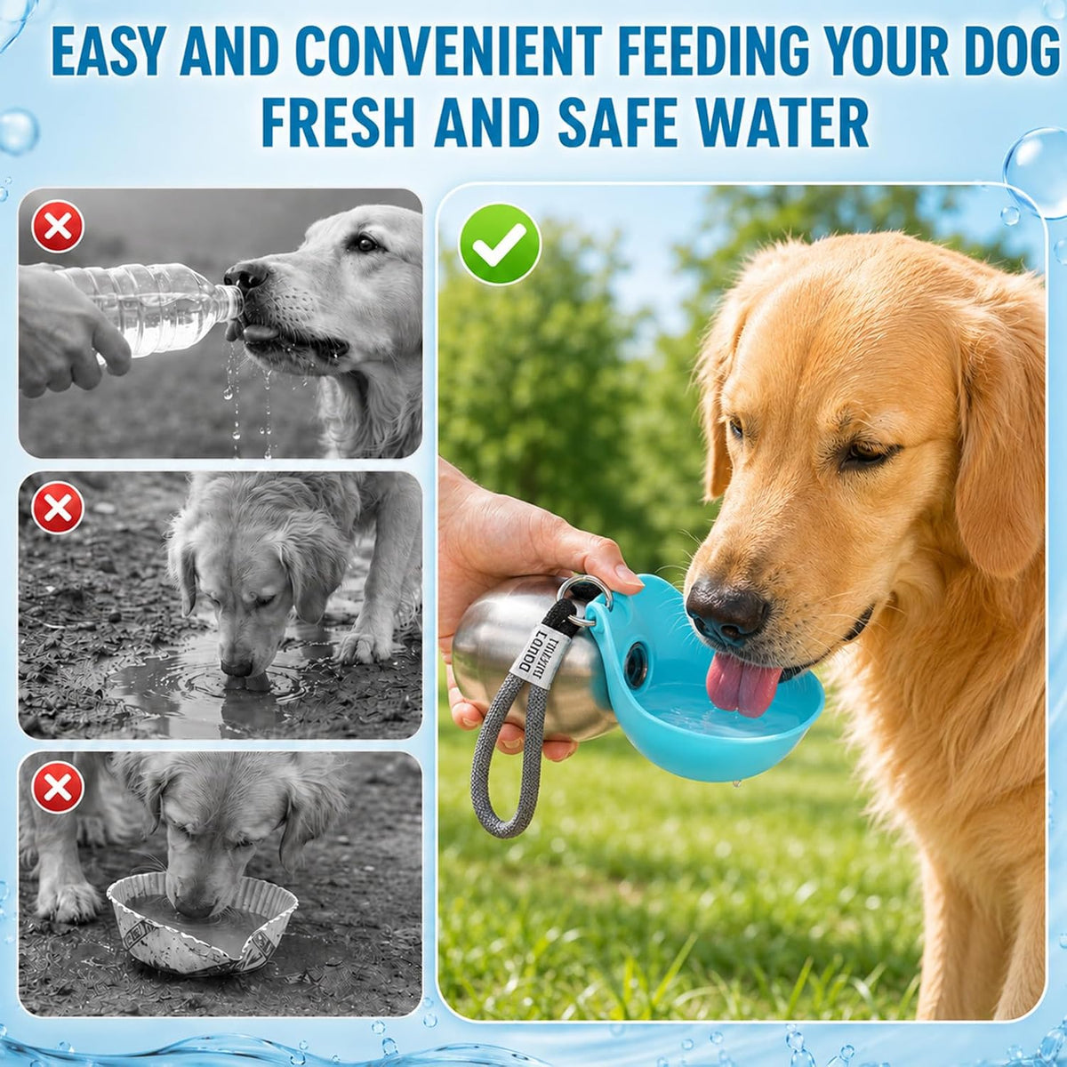 2 in 1 Portable Tumbler for Dogs,Portable Dog Water Ball,10Oz Stainless Steel Dog Water Bottle with Silicone Foldable Bowl, Leak-Proof 2 in 1 Portable Small Dog Water Bottle for Walking