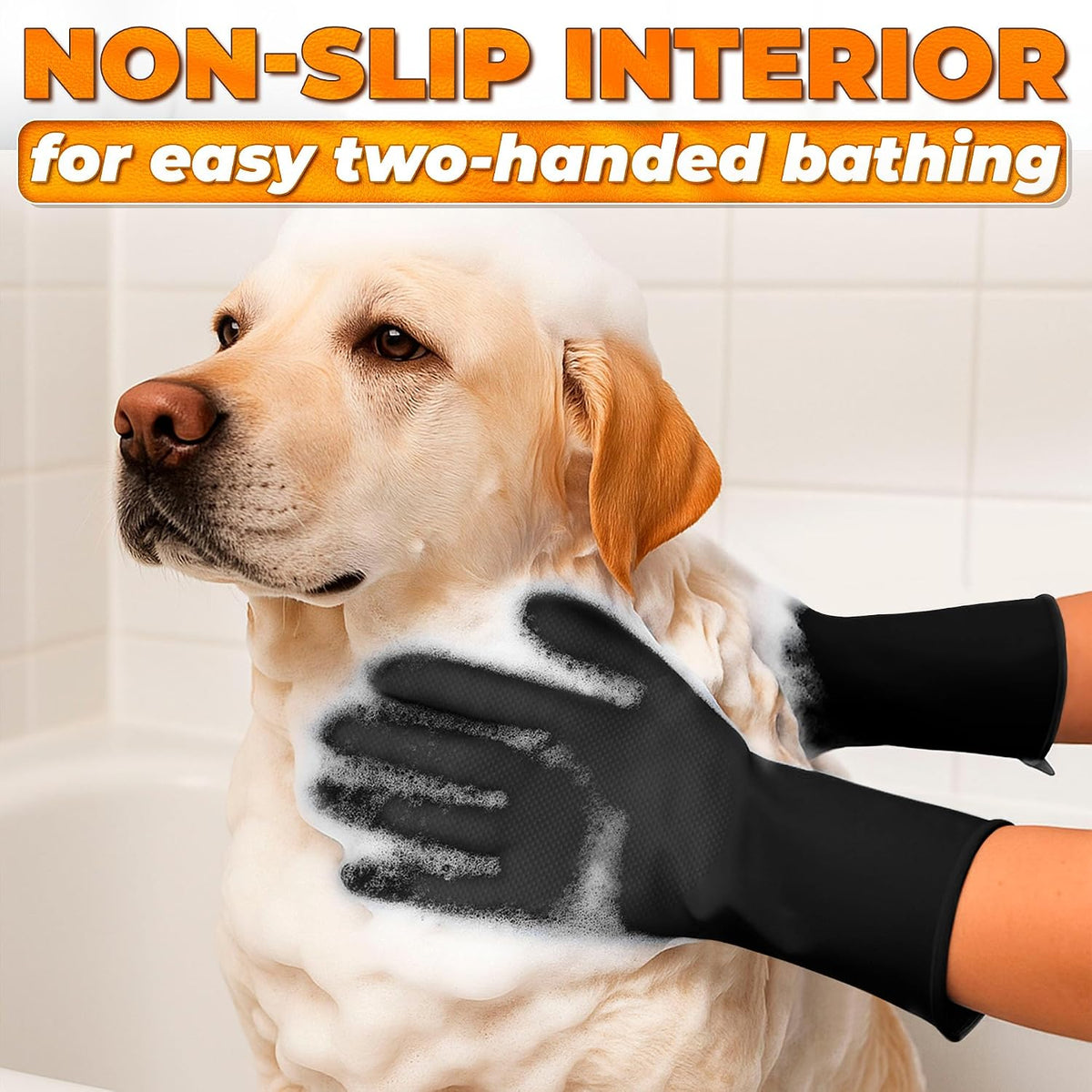 Cat and Dog Washing Gloves, 1 Pair, 11.6 in, Soft Silicone (Black)