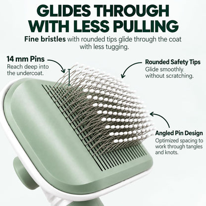 Premium Deshedding Slicker Brush for Cats & Dogs Grooming – Detangles Knots & Mats, Skin-Gentle Rounded Tips, Flexible Neck Reduces Wrist Fatigue, One-Click Fur Release, Medium & Long Hair