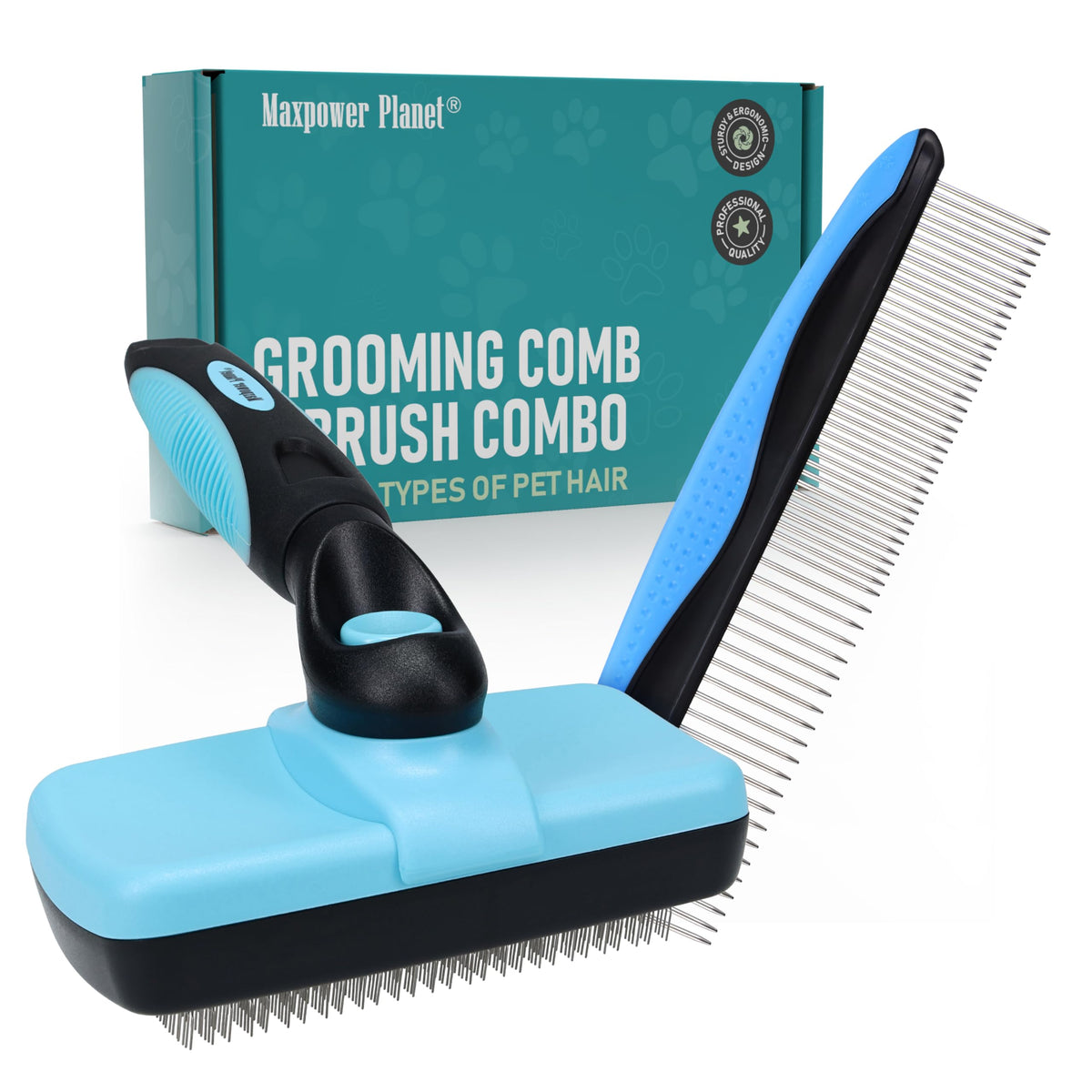 Maxpower Planet Pet Grooming Brush - Double Sided Shedding, Dematting Undercoat Rake for Dogs and Cats - Extra Wide Dog Grooming Brush - Yellow