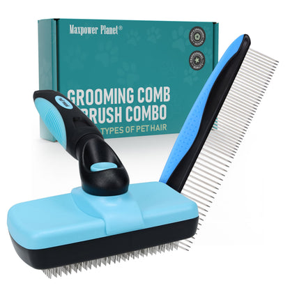 Maxpower Planet Pet Grooming Brush - Double Sided Shedding, Dematting Undercoat Rake for Dogs and Cats - Extra Wide Dog Grooming Brush - Yellow