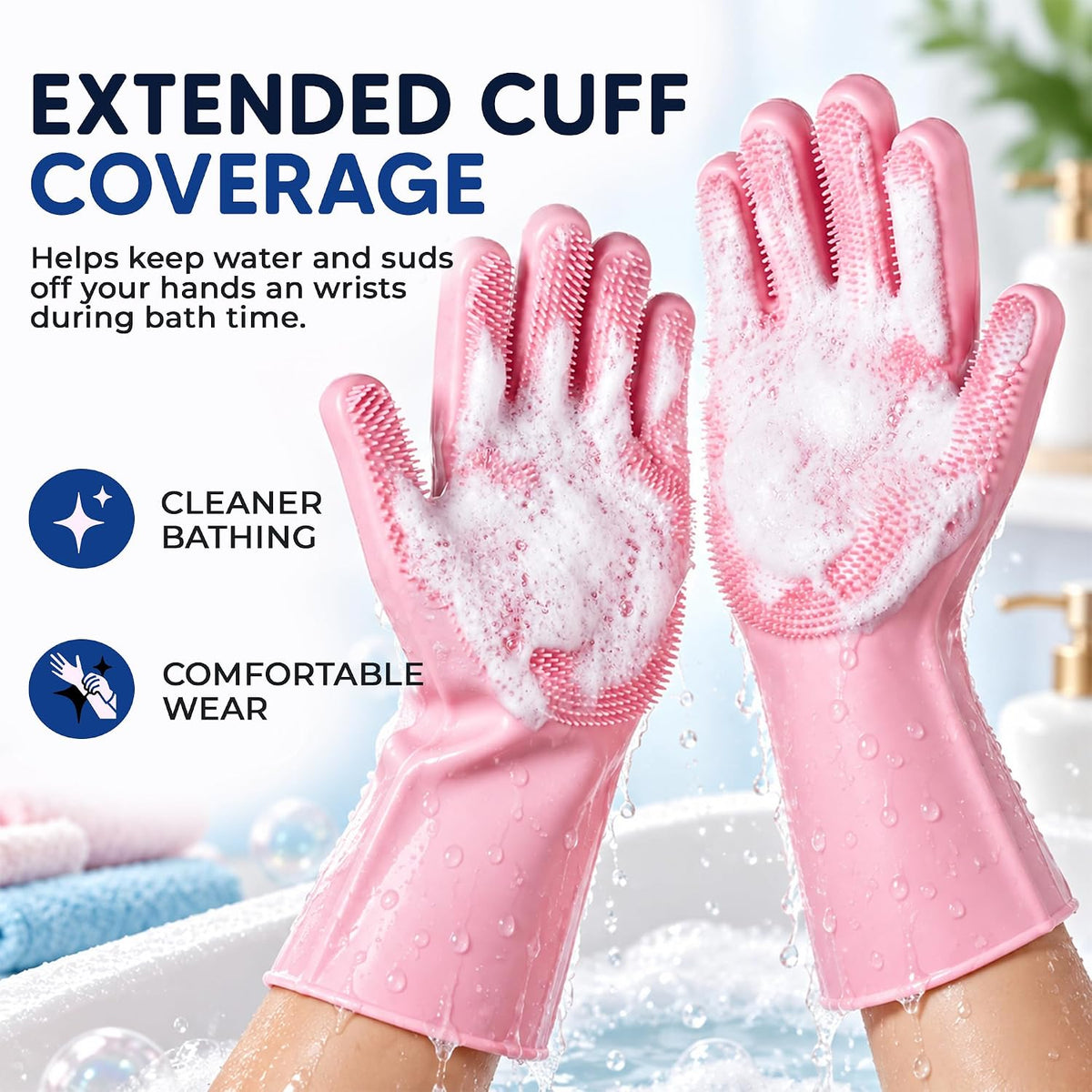 NVNAN Pet Washing Gloves for Dogs and Cats, Pink, Silicone