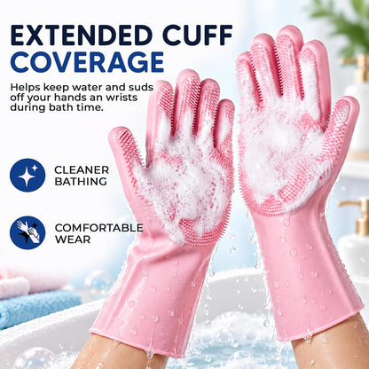NVNAN Pet Washing Gloves for Dogs and Cats, Pink, Silicone