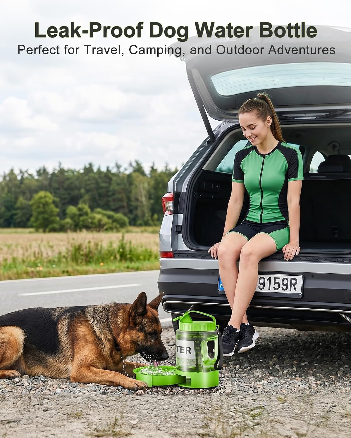 77 oz Portable Dog Water Bottle, 2.2L Dog Travel Water Dispenser Olive Green