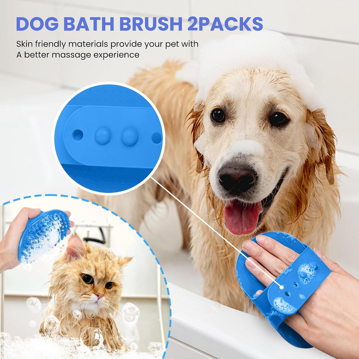 Self Cleaning Shedding Brush - 5-in-1 Professional Pet Grooming Kit Skin Friendly Grooming Tool for Dogs, Cats, and Puppies, Deshedding and Hair Removal for Long and Short Haired Pets, Blue