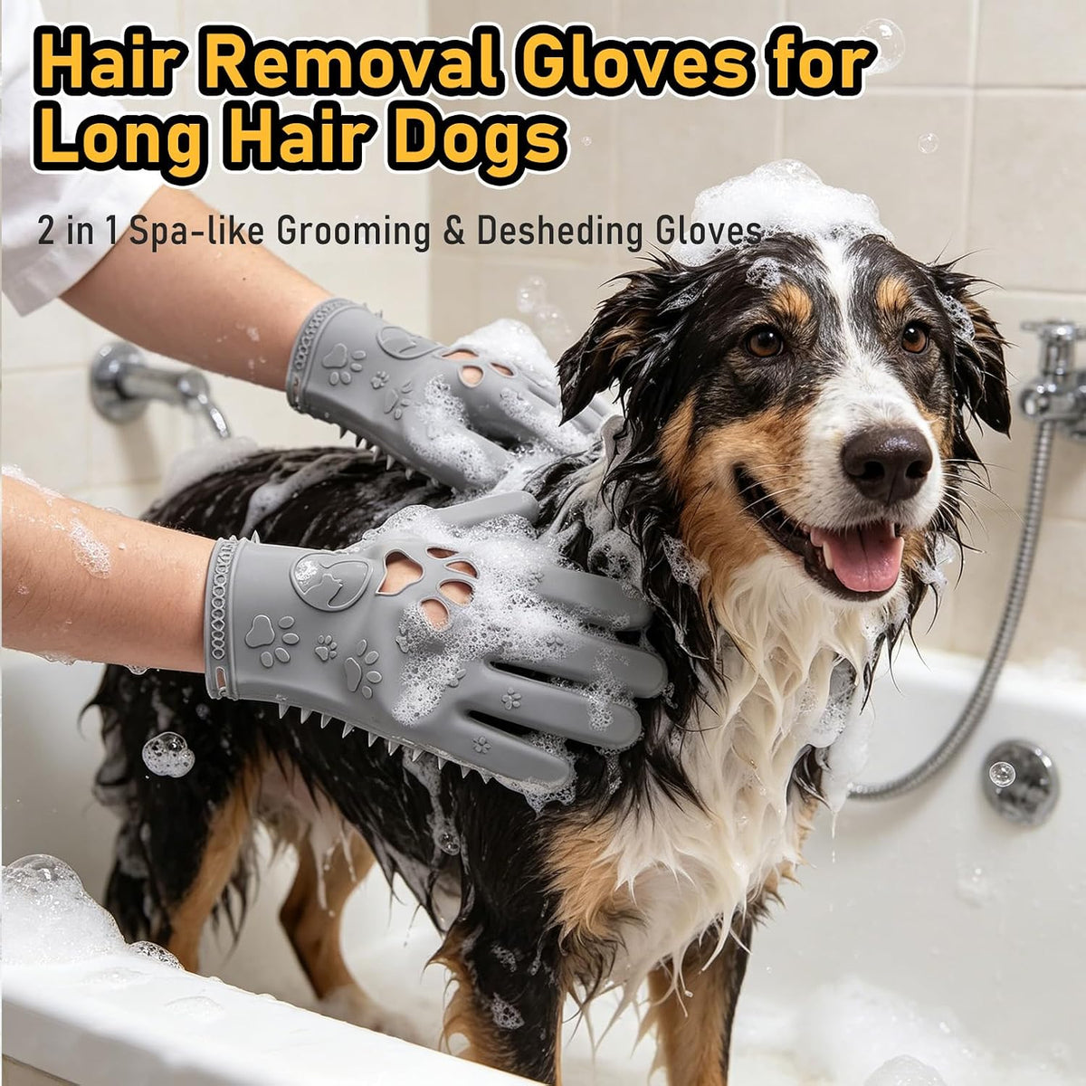 Pet Hair Removal Gloves Grooming 2 Pair Pink & Grey