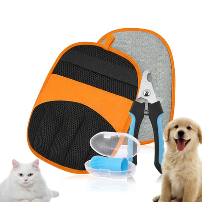 3-in-1 Pet Grooming Kit – Pet Deshedding Glove, 360° Silicone Finger Toothbrush, and Professional Dog Nail Clippers with File – Complete Grooming Set for Cats & Dogs with Short or Long Fur