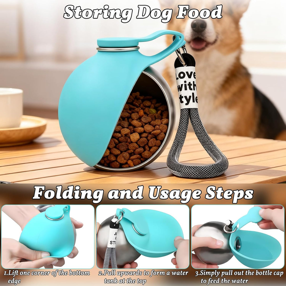 Dog Water Bottle Portable - Travel Dogs Walking Bottles for Drinking 2 in 1 Foldable Stainless Steel Pet Waters Dispenser Silicone Bowl Leakproof for Puppy Outdoor