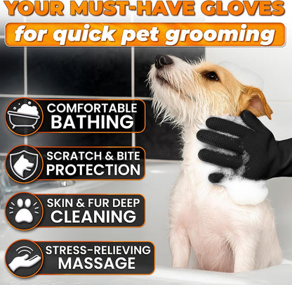 Cat and Dog Washing Gloves, 1 Pair, 11.6 in, Soft Silicone (Black)