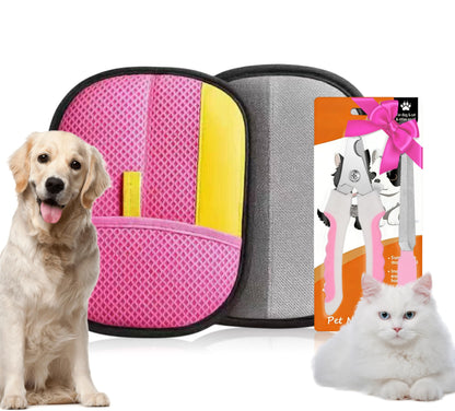 3-in-1 Pet Grooming Kit – Pet Deshedding Glove, 360° Silicone Finger Toothbrush, and Professional Dog Nail Clippers with File – Complete Grooming Set for Cats & Dogs with Short or Long Fur