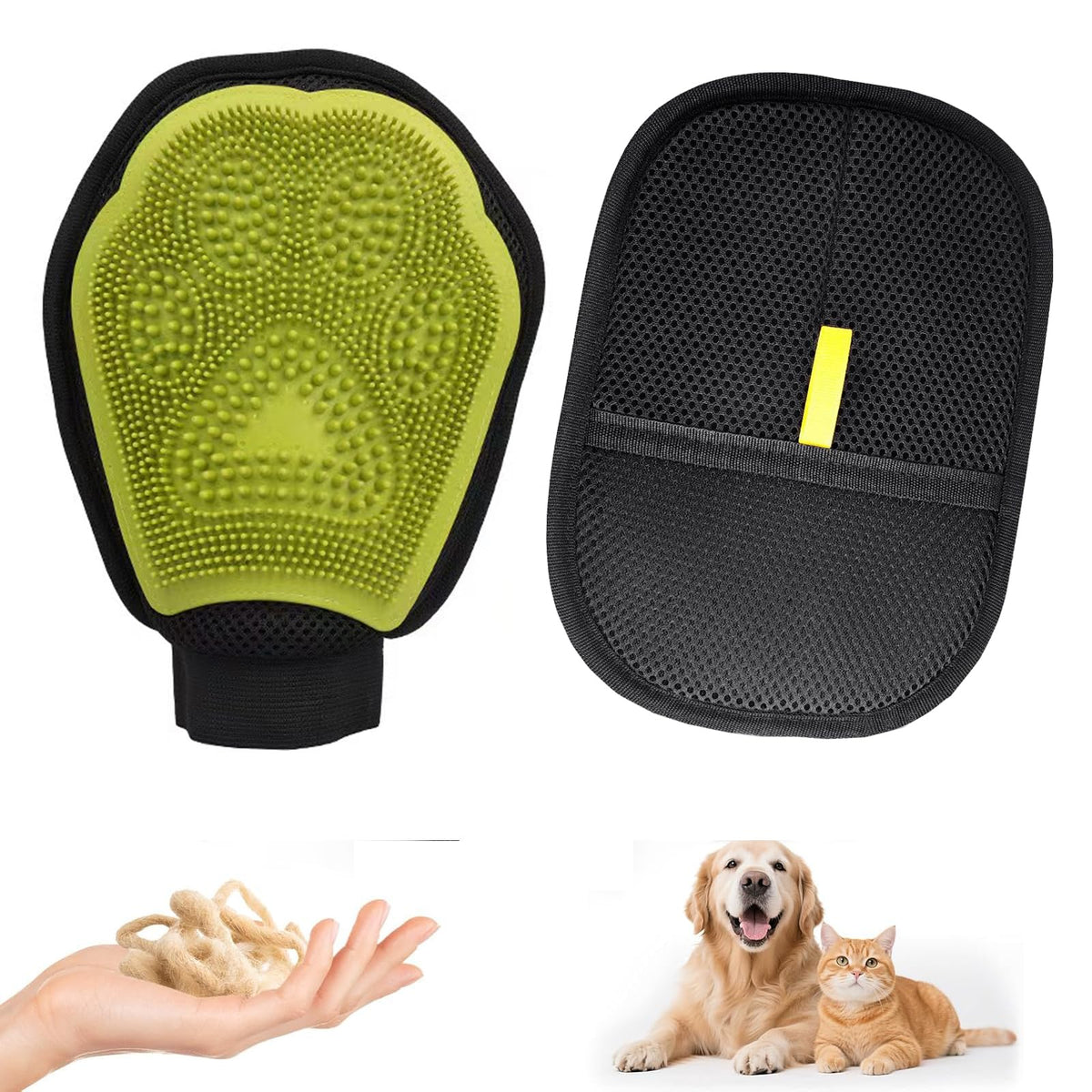 Pet Hair Remover Gloves Bath Brush Gentle Shedding Brushes,Pet Hair Remover Tool for Carpet, Curtain, Clothing, Couch, Car Seat (2PCS)