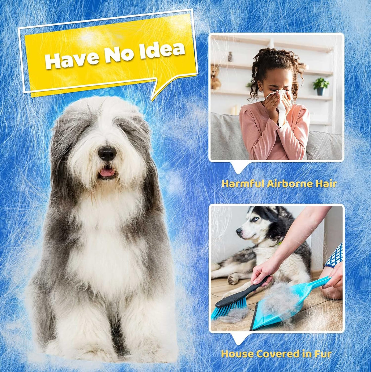 Pet Hair Removal Glove with 255 Silicone Tips for Dogs & Cats, 1 Pair Gray