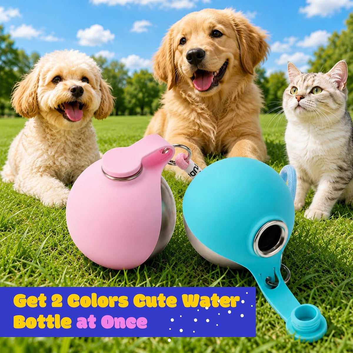 2 Pcs Portable Dog Water Bottle, 10oz Stainless Steel Puppy Water Tumbler