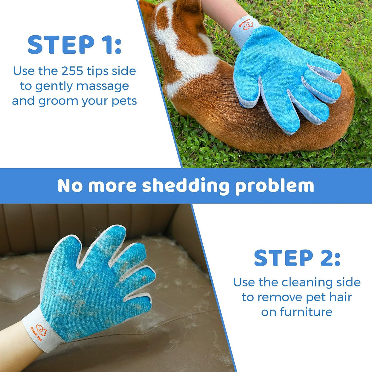 Dog Deshedding Brush & Grooming Glove Kit, Double-Sided 22 87 Teeth Undercoat Rake & Dematting Comb for Dog Cat Grooming Tools for Loose Fur, Short to Long Hair Reduces Shedding, Blue Small