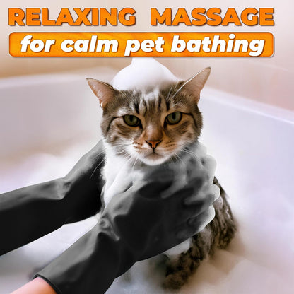 Cat and Dog Washing Gloves, 1 Pair, 11.6 in, Soft Silicone (Black)