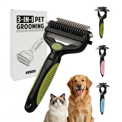 3-in-1 Pet Grooming Tool Dematting Comb Undercoat Rake Deshedding Brush