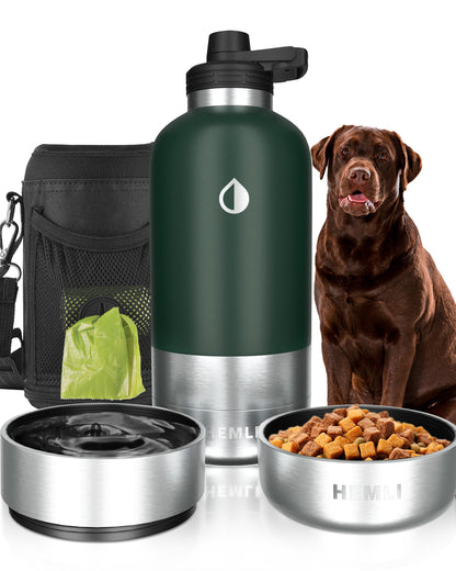 32 oz. Dog Water Bottle, Insulated Dog Travel Water Bottle, Stainless Steel Pet Water Bottle Dispenser, Portable Food and Water Bowl for Dogs for Walking Dog Canteen Travel Kit