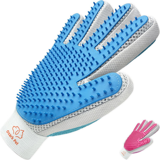 Pet Grooming Glove, 2 in 1 Glove with De-Shedding and Hair Remover for Cat & Dog, No More Shedding and Flying Hairs (Blue)