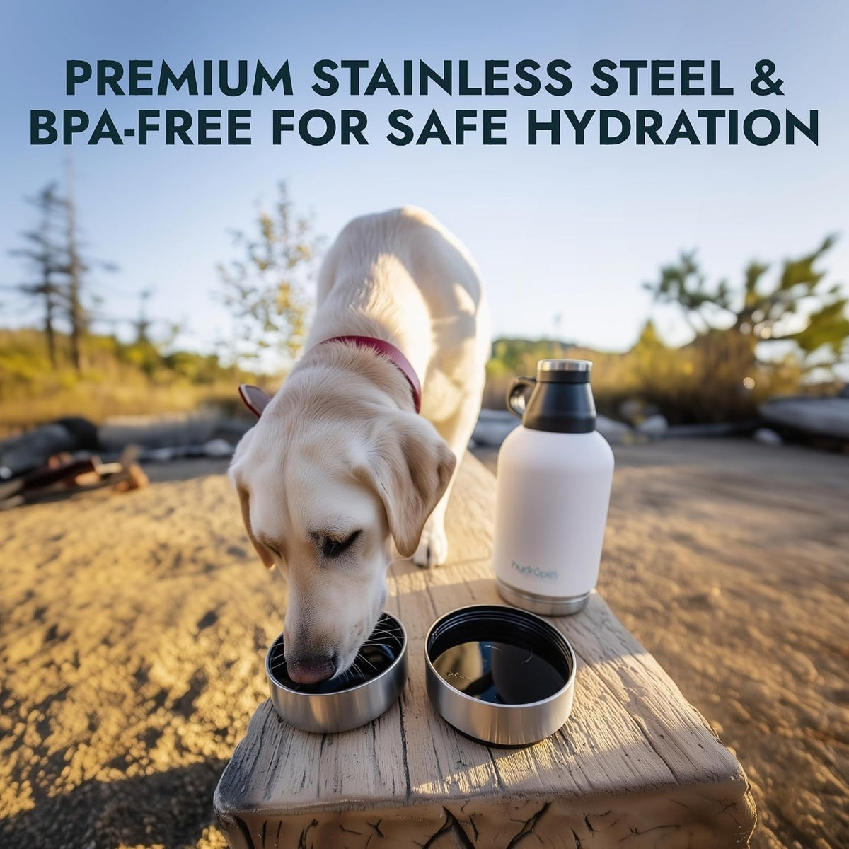 Hydropet Portable Dog Water Bottle (32 oz) - Insulated Dogs & Cats Travel Bottles, Stainless Steel - Detachable Dog Food Bowl and Water Bowl - Great for Daily Walks - Puppy Essentials & Accessories