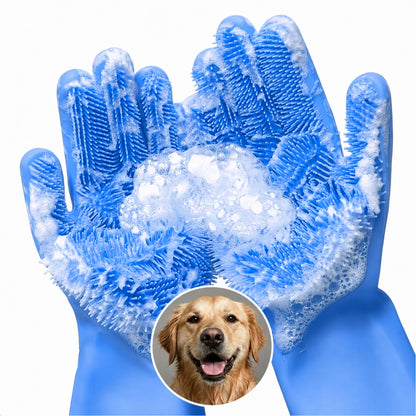 Cat and Dog Washing Gloves, 1 Pair, 11.6 in, Soft Silicone (Black)