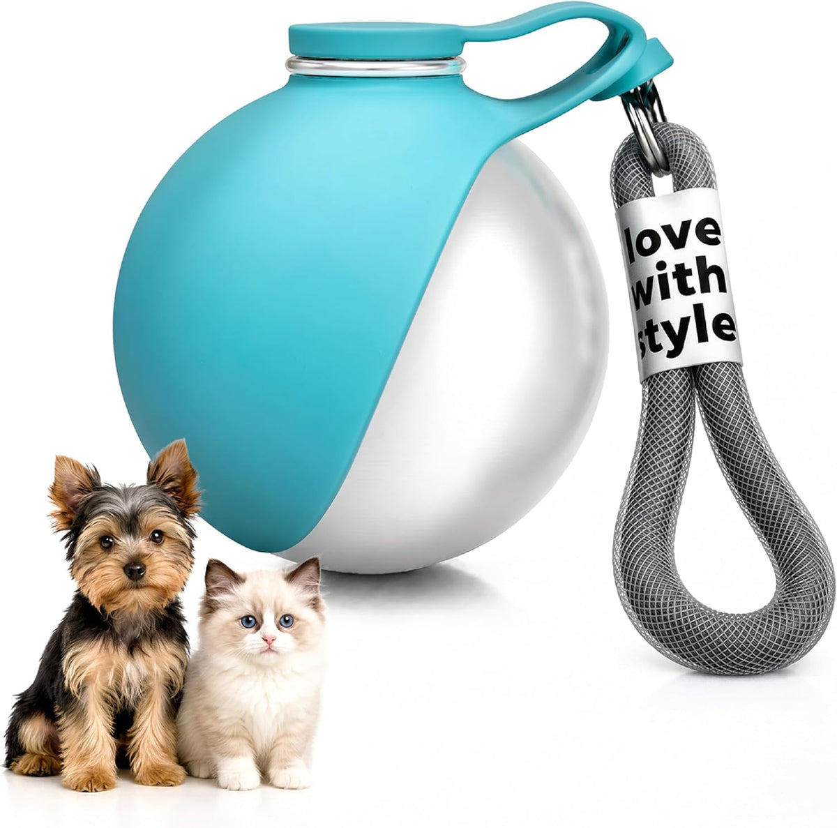 Portable Dog Water Bottle for Walking,10oz Stainless Steel Pet Water Dispenser with Foldable Silicone Bowl,Leak-Proof Puppy Water Bottle for Small Dogs,Cats,Hiking,Travel Outdoor Use（Blue）