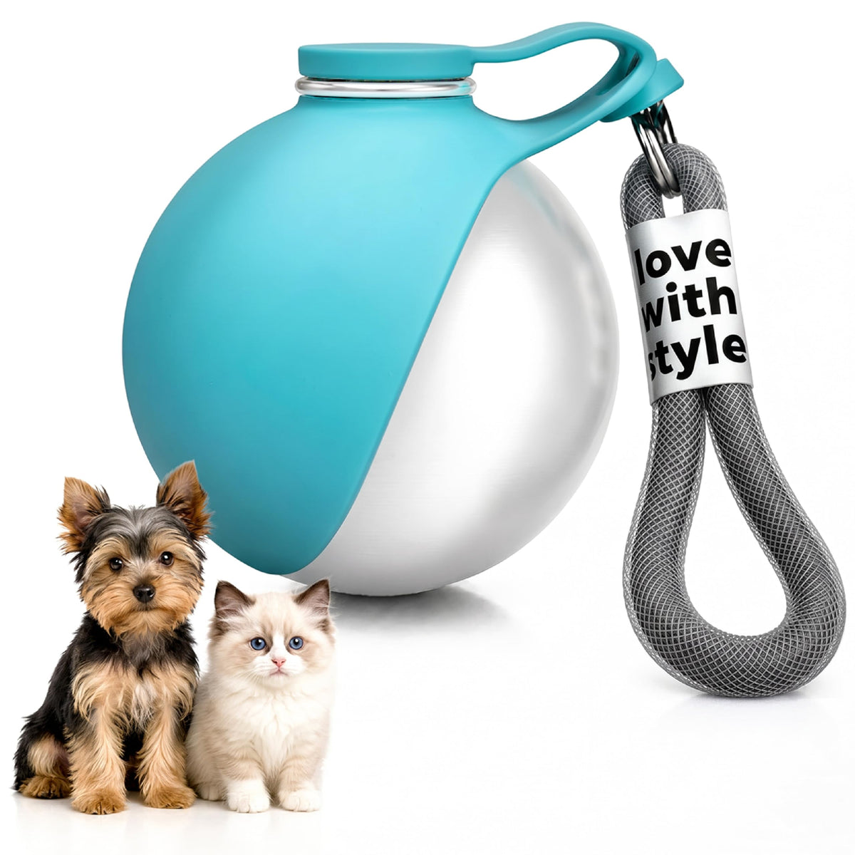 Portable Dog Water Bottle for Walking,10oz Stainless Steel Pet Water Dispenser with Foldable Silicone Bowl,Leak-Proof Puppy Water Bottle for Small Dogs,Cats,Hiking,Travel Outdoor Use（Blue）
