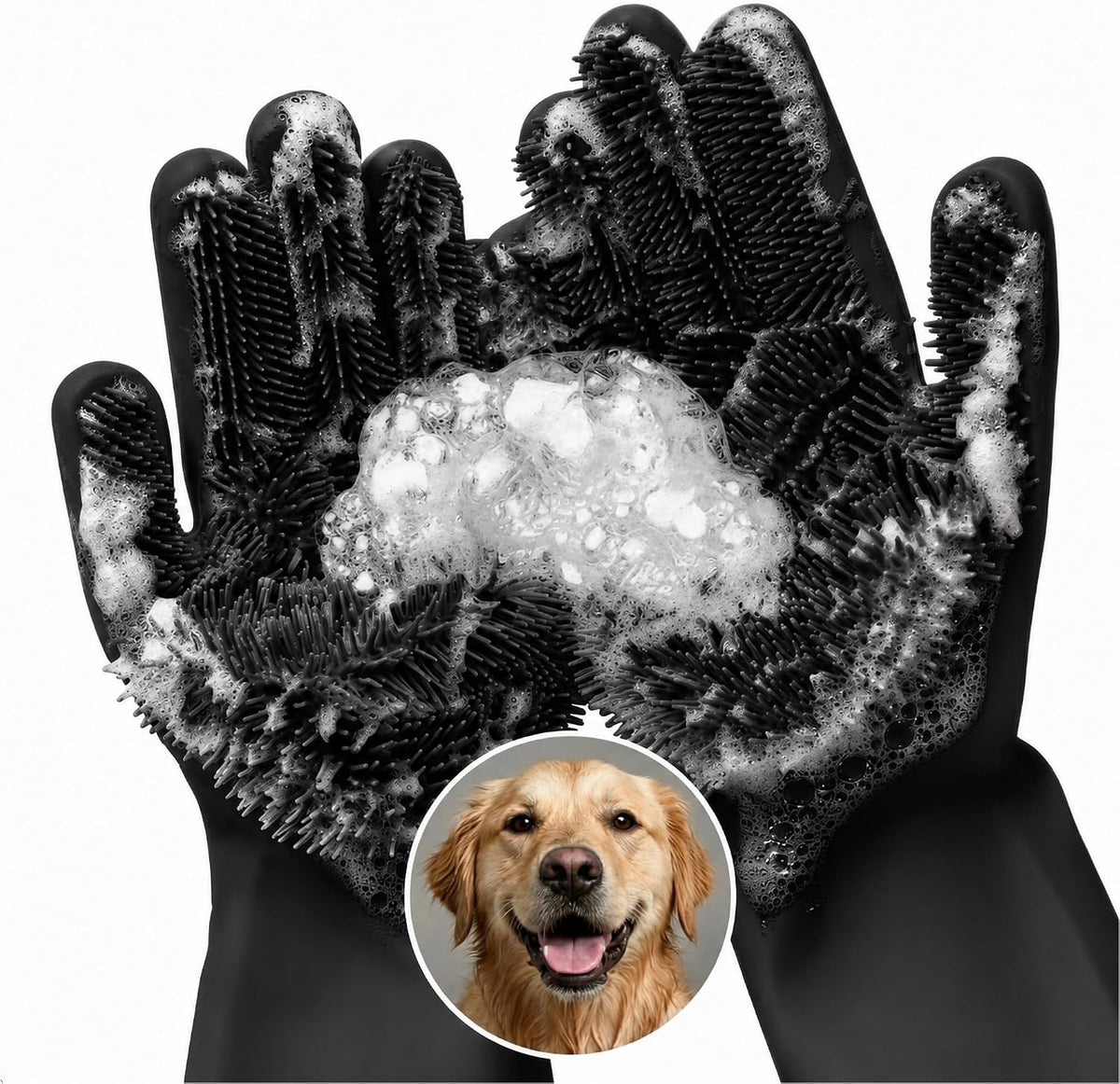 Cat and Dog Washing Gloves, 1 Pair, 11.6 in, Soft Silicone (Black)