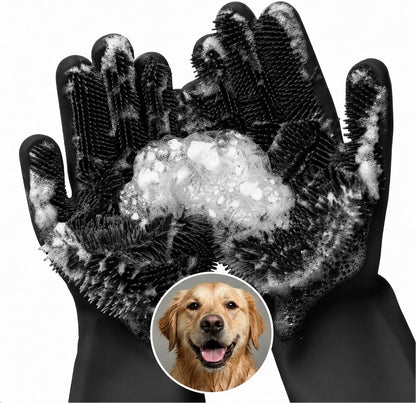 Cat and Dog Washing Gloves, 1 Pair, 11.6 in, Soft Silicone (Black)
