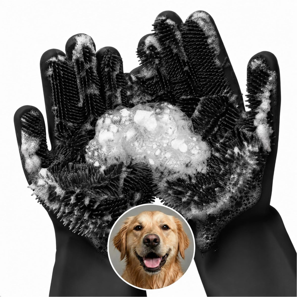 Cat and Dog Washing Gloves, 1 Pair, 11.6 in, Soft Silicone (Black)