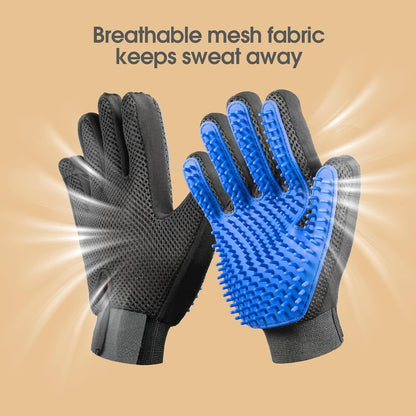 Upgraded Pet Grooming Gloves for Shedding - 1 Pair Dog Hair Remover Gloves for Bathing & Deshedding Cats, Dogs & Horses, Gentle Massage for Short & Long Hair (Blue)
