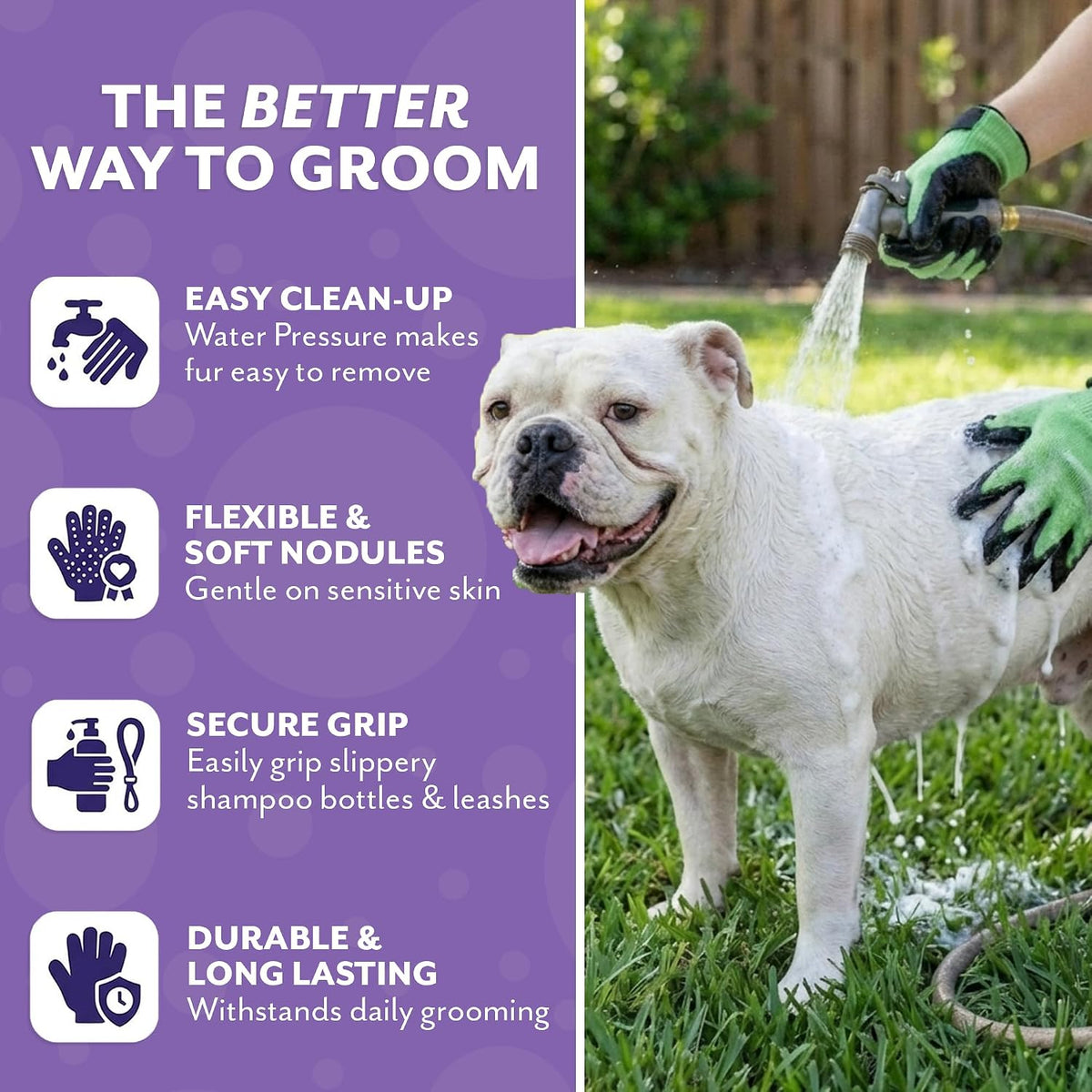 H HANDSON Pet Grooming Gloves - Patented #1 Ranked, Award Winning Shedding, Bathing, & Hair Remover Gloves - Gentle Brush for Cats, Dogs, and Horses (Grey, Small)