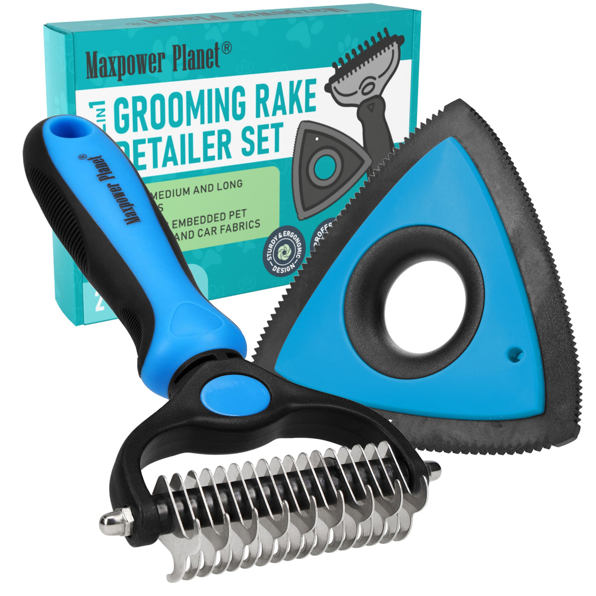 Maxpower Planet Pet Grooming Brush - Double-Sided Undercoat Rake for Dogs and Cats, Extra Wide, Reduces Shedding by 95%, White