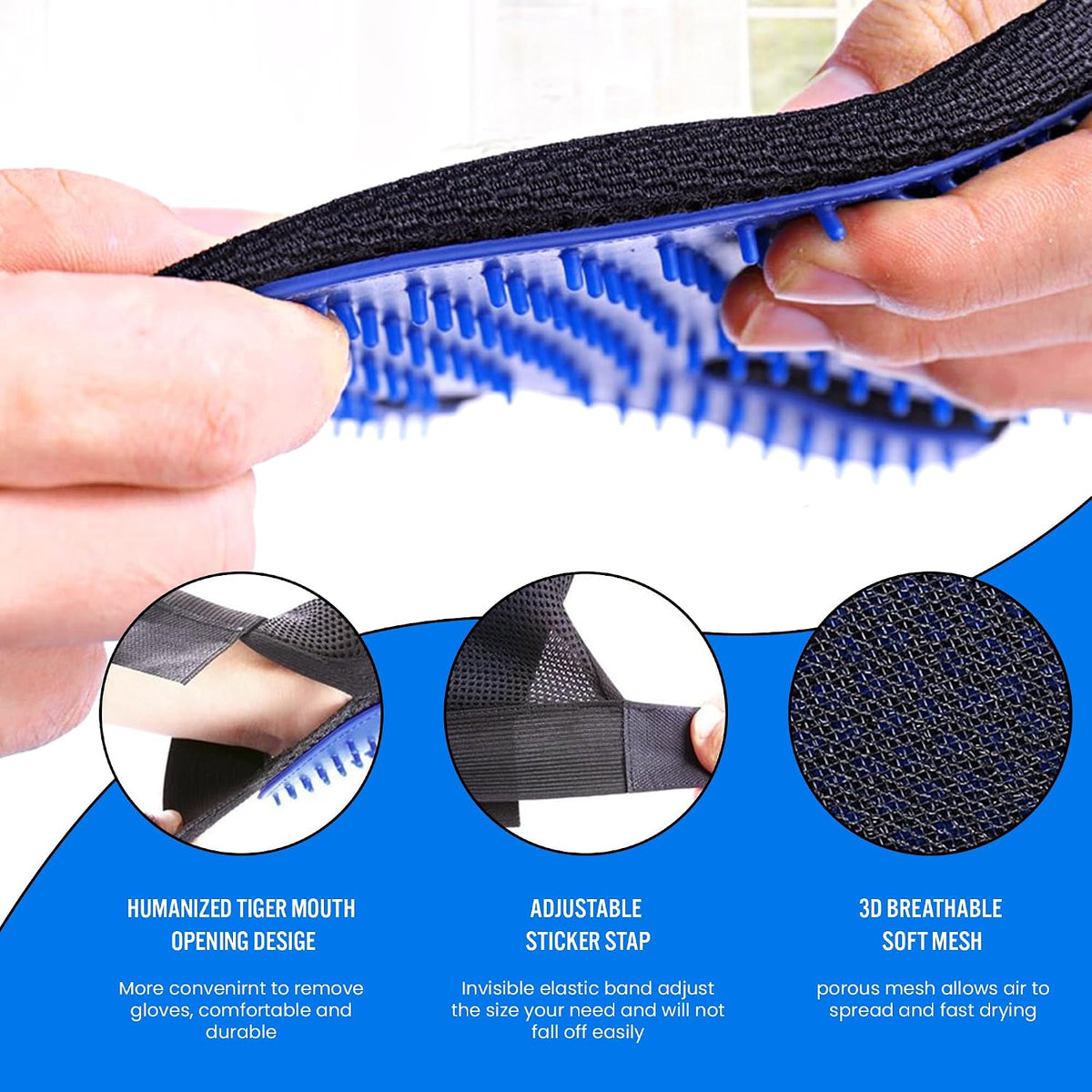 Blue Pet Hair Remover Gloves - 1 Pair, Pet Grooming Gloves | Cat Hair Remover | Gentle Deshedding Brushes for Dogs, Cats & Horses | Dog Washing Gloves