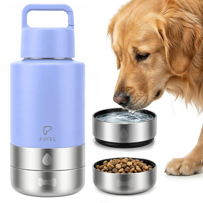 Dog Water Bottle 32oz, Insulated Stainless Steel Travel Water Dispenser with 2 Detachable Dog Bowls for Food and Water, Leak Proof Portable Pet Drinking Cup for Walking Hiking Camping