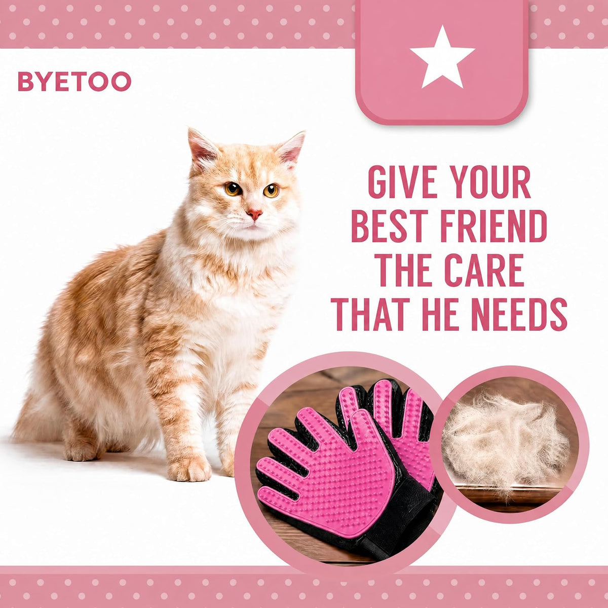 BYETOO Pet Dog Cat Grooming Glove with 261Tips,Gentle Deshedding Brush Glove,Efficient Pet Hair Remover Mitt,Massage Tool with Enhanced Five Finger Design,for Dog,Cat,Rabbit,Horse with Long/Short Fur