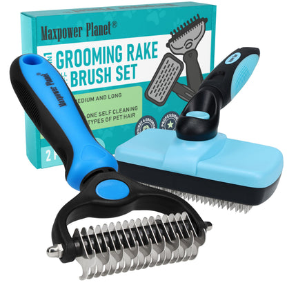 Maxpower Planet Pet Grooming Brush - Double Sided Shedding, Dematting Undercoat Rake for Dogs and Cats - Extra Wide Dog Grooming Brush - Yellow