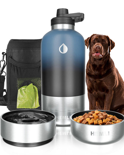 32 oz. Dog Water Bottle, Insulated Dog Travel Water Bottle, Stainless Steel Pet Water Bottle Dispenser, Portable Food and Water Bowl for Dogs for Walking Dog Canteen Travel Kit