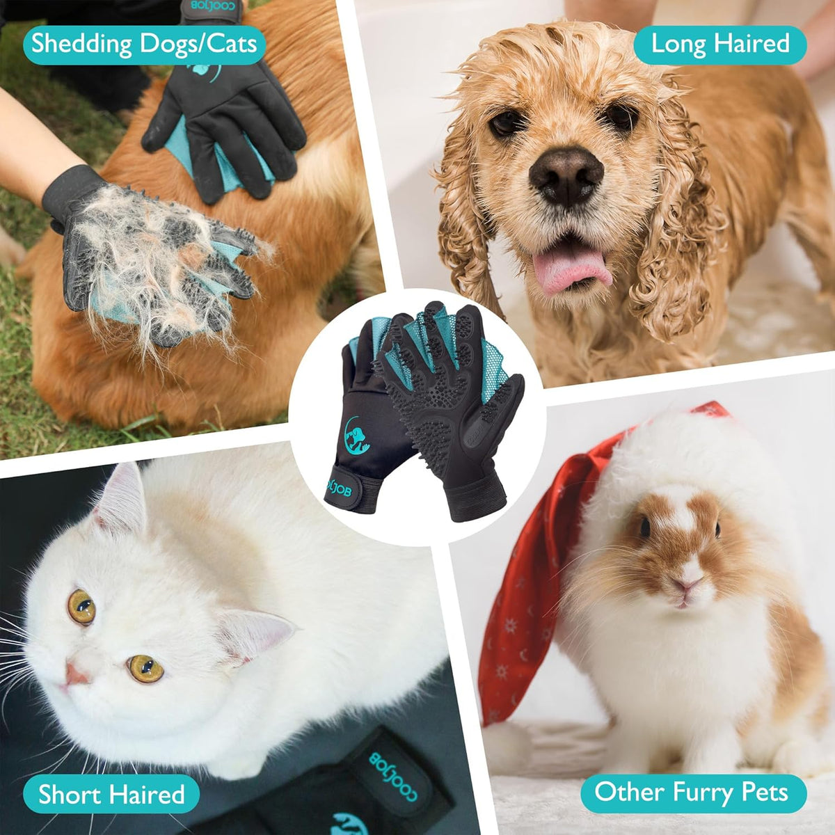 COOLJOB Patented Pet Grooming Gloves with Web, Dog Washing, Bathing, Medium
