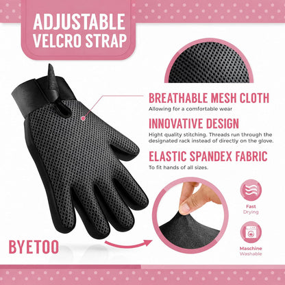 BYETOO Pet Dog Cat Grooming Glove with 261Tips,Gentle Deshedding Brush Glove,Efficient Pet Hair Remover Mitt,Massage Tool with Enhanced Five Finger Design,for Dog,Cat,Rabbit,Horse with Long/Short Fur