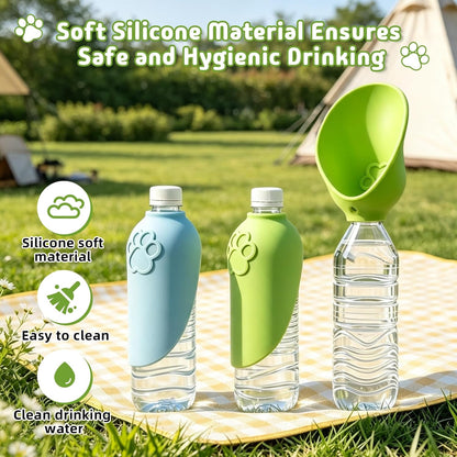 2 Pcs Portable Dog Water Bottle Attachment, Silicone Leak Proof Foldable Slip-on Pet Water Bowl for Walks, Dog Drink Dispenser, Leaf Design Water Bottle Adapter for Daily Hiking Travel