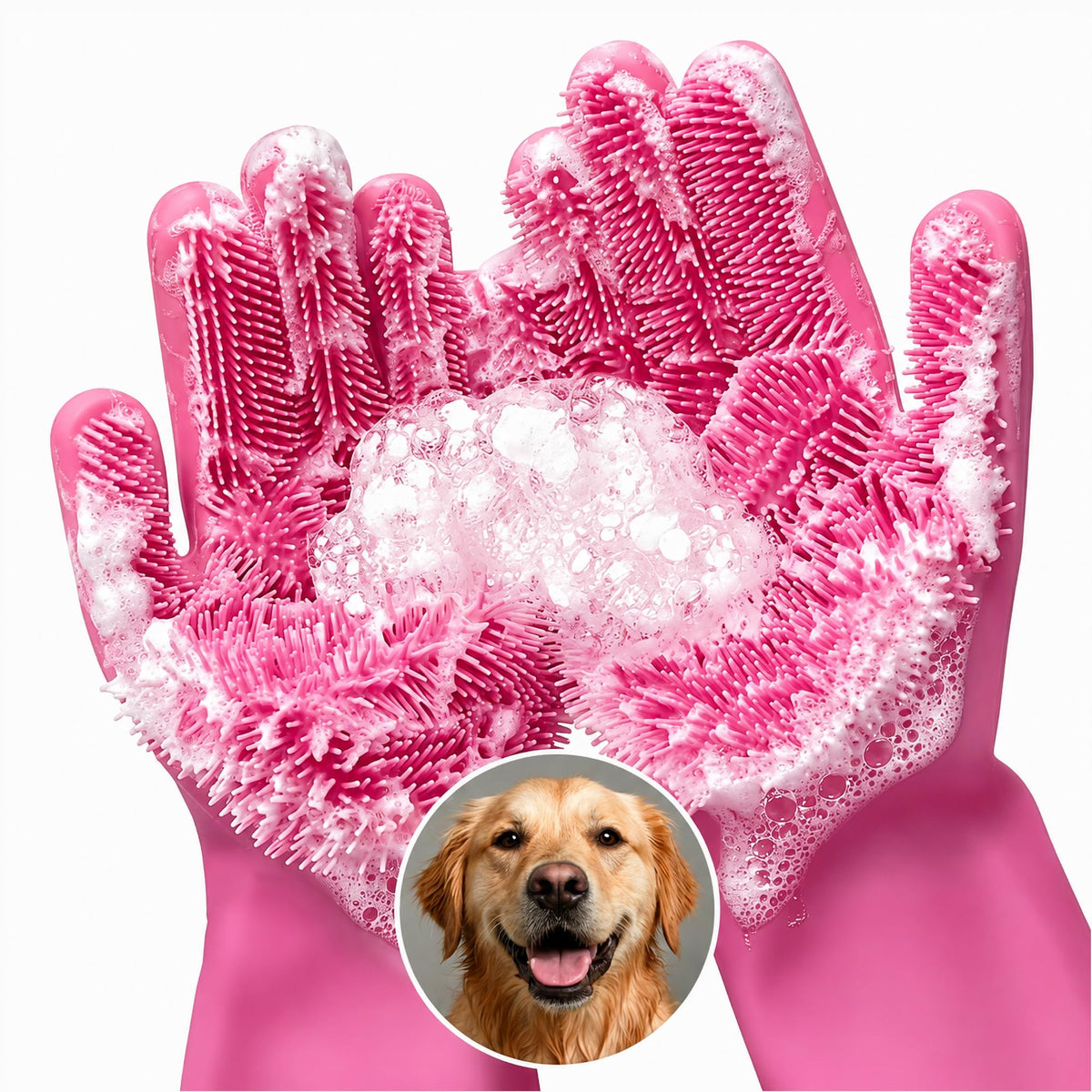 Cat and Dog Washing Gloves, 1 Pair, 11.6 in, Soft Silicone (Black)