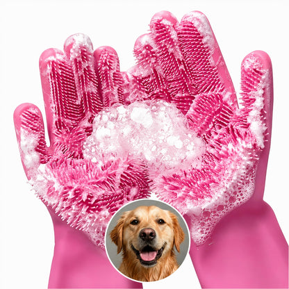 Cat and Dog Washing Gloves, 1 Pair, 11.6 in, Soft Silicone (Black)