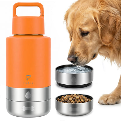 Dog Water Bottle 32oz, Insulated Stainless Steel Travel Water Dispenser with 2 Detachable Dog Bowls for Food and Water, Leak Proof Portable Pet Drinking Cup for Walking Hiking Camping