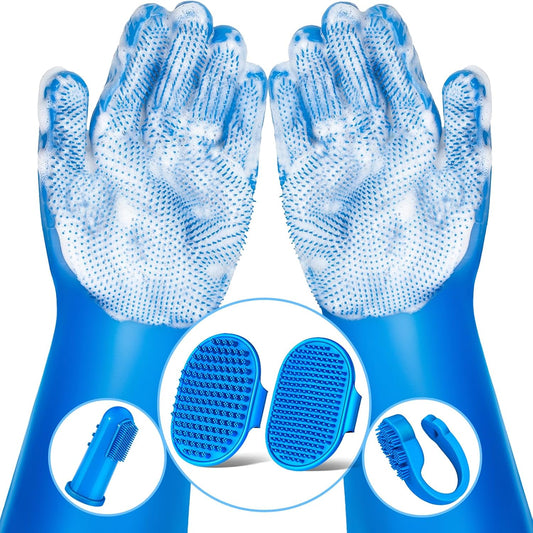 6PCS Grooming & Bath Supplies for Dogs, Cats | Dog Washing Gloves | Dog Bath Brush | Dog Shower Brush | Pet Grooming Gloves | Dog Grooming kit | Pet Supplies for Showerhead & Sprayer (Navy Blue)